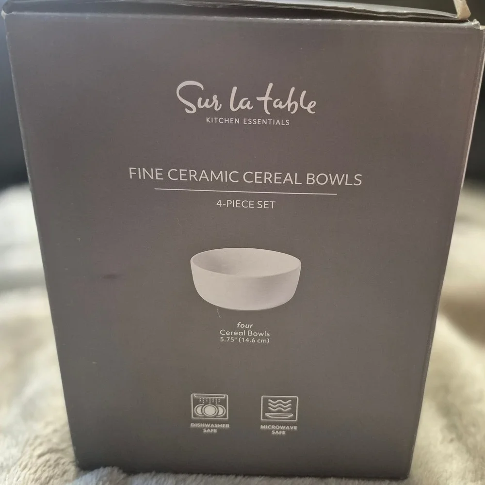 Sur La Table Kitchen Essentials Fine Ceramic Cereal Bowls White 4 Piece Set New